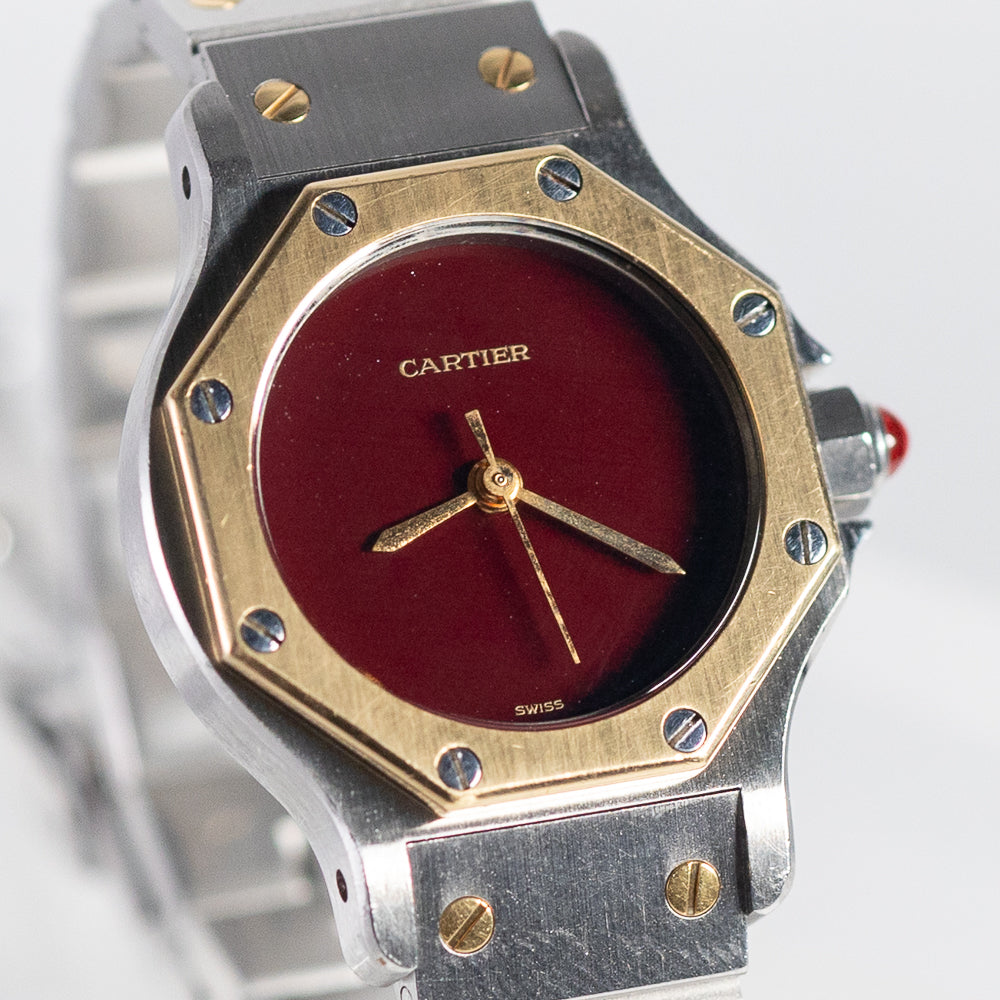CARTIER SM SANTOS OCTAGON Ref.0907 Burgundy Automatic BOX