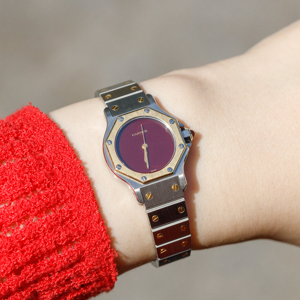 CARTIER SM SANTOS OCTAGON Ref.0907 Burgundy Automatic BOX