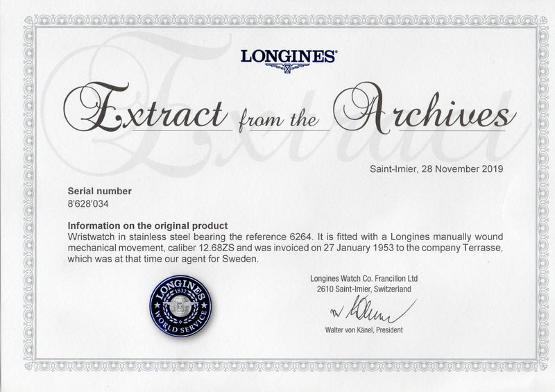 LONGINES 35mm Cal.12.68ZS Ref.6246 3 55 Extract from the Archives