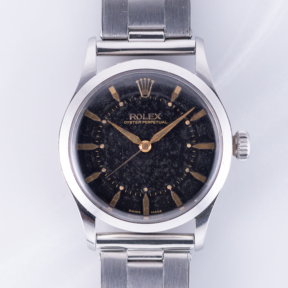 ROLEX OYSTER PERPETUAL Ref.6332 Semi-Bubbleback Black Gilt Step Dial WAB Bracelet