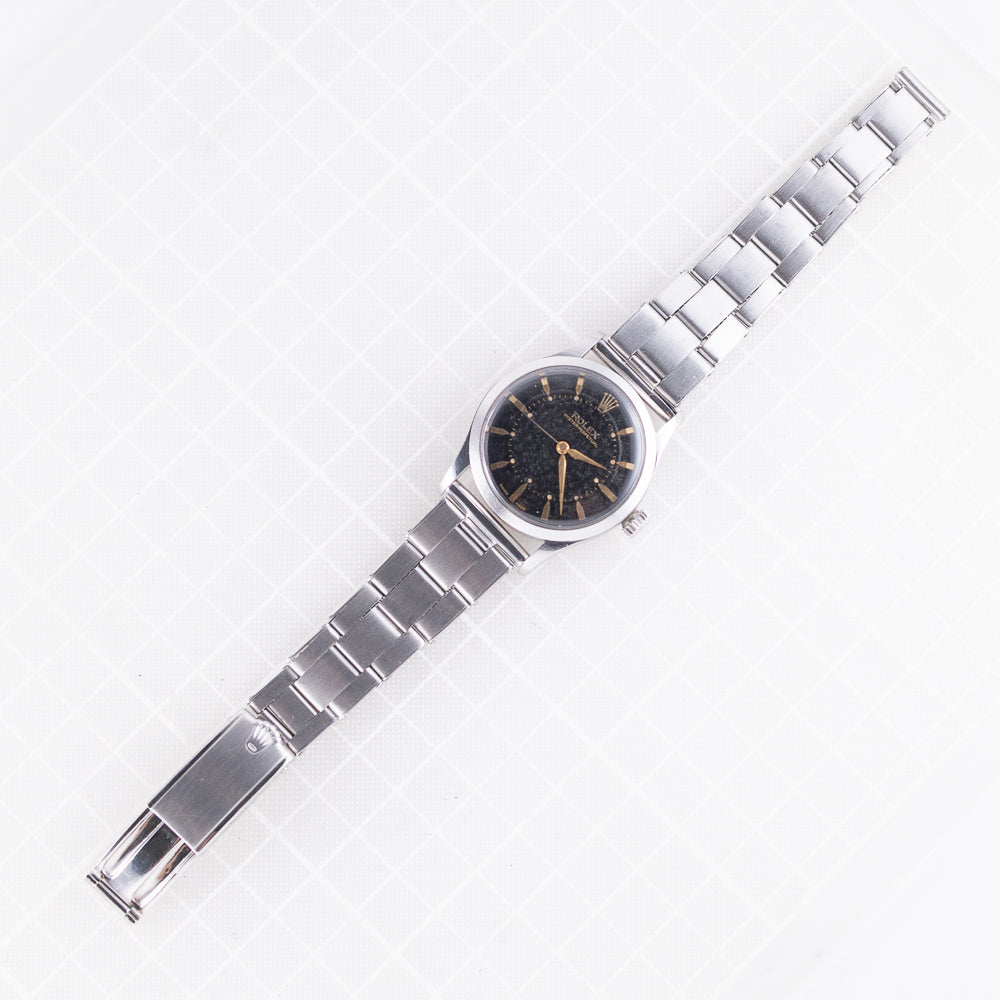 ROLEX OYSTER PERPETUAL Ref.6332 Semi-Bubbleback Black Gilt Step Dial WAB Bracelet