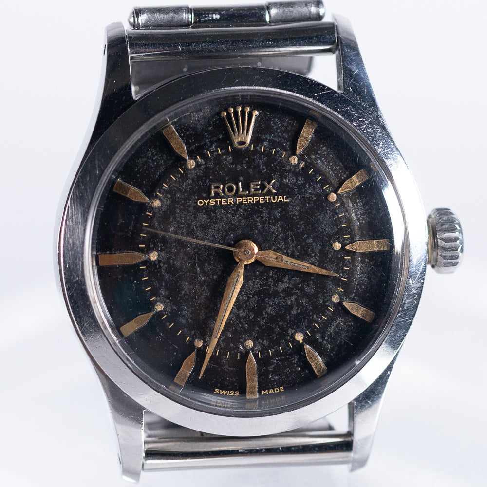 ROLEX OYSTER PERPETUAL Ref.6332 Semi-Bubbleback Black Gilt Step Dial WAB Bracelet