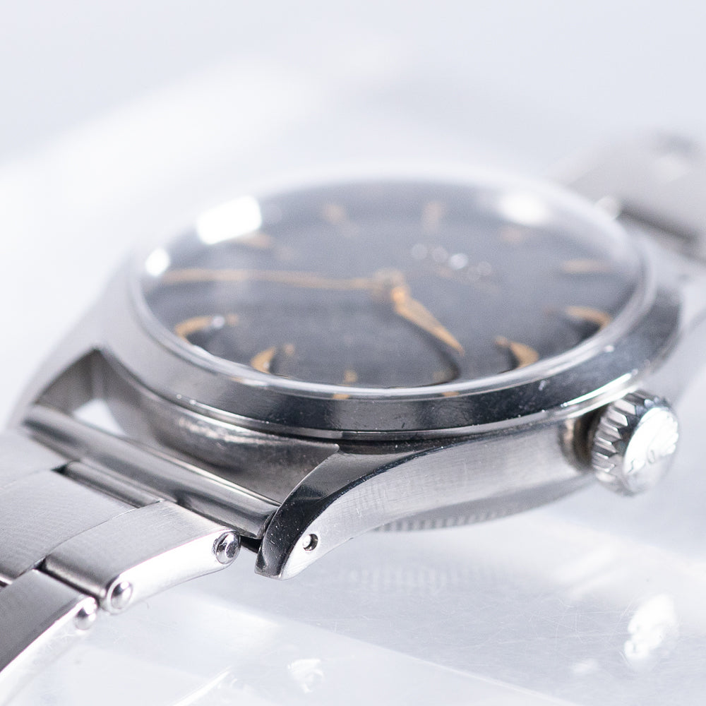 ROLEX OYSTER PERPETUAL Ref.6332 Semi-Bubbleback Black Gilt Step Dial WAB Bracelet