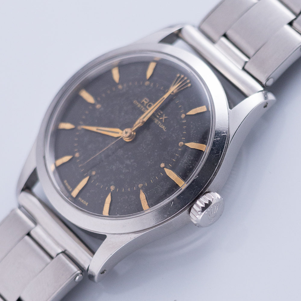 ROLEX OYSTER PERPETUAL Ref.6332 Semi-Bubbleback Black Gilt Step Dial WAB Bracelet