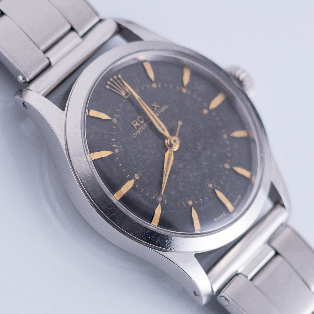 ROLEX OYSTER PERPETUAL Ref.6332 Semi-Bubbleback Black Gilt Step Dial WAB Bracelet
