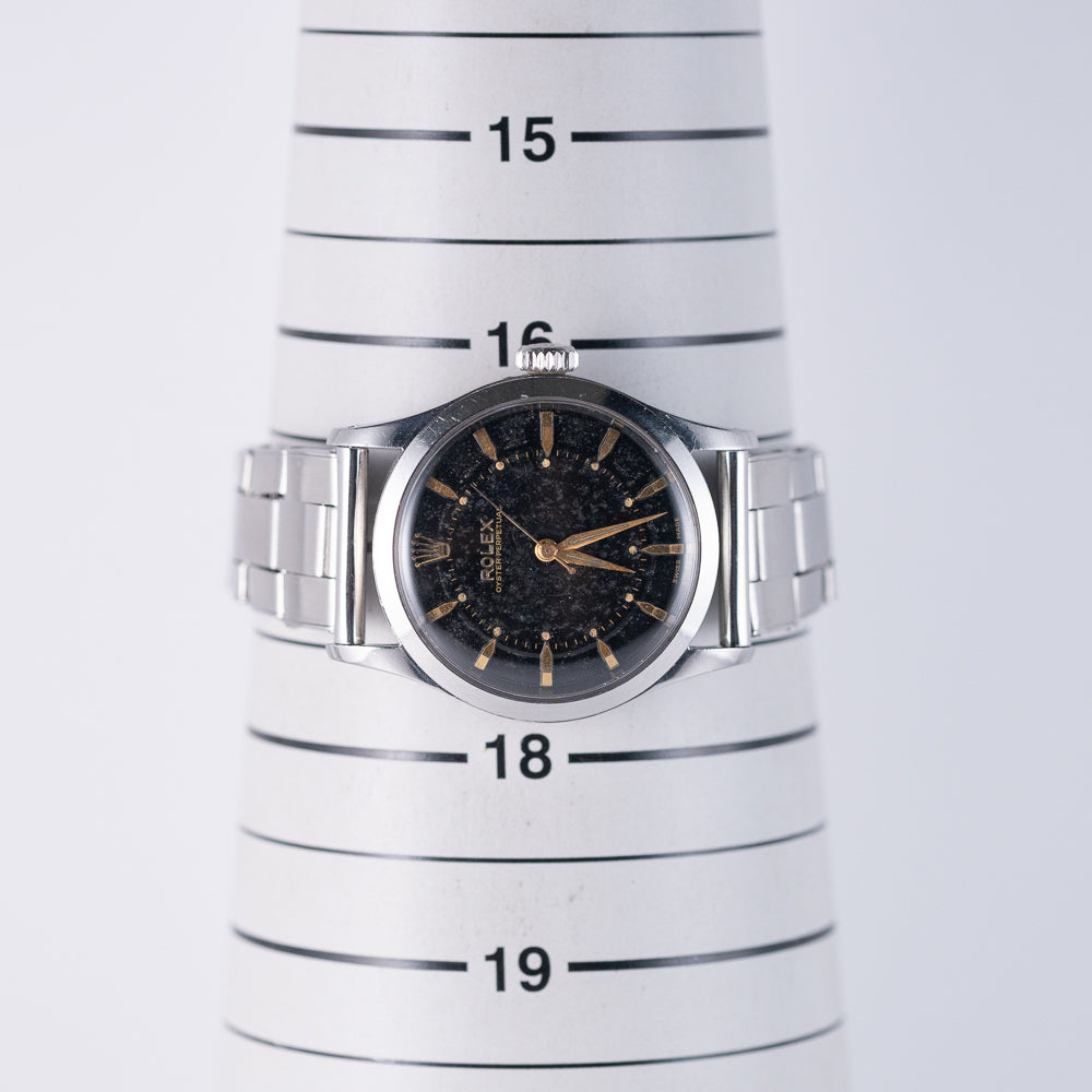 ROLEX OYSTER PERPETUAL Ref.6332 Semi-Bubbleback Black Gilt Step Dial WAB Bracelet