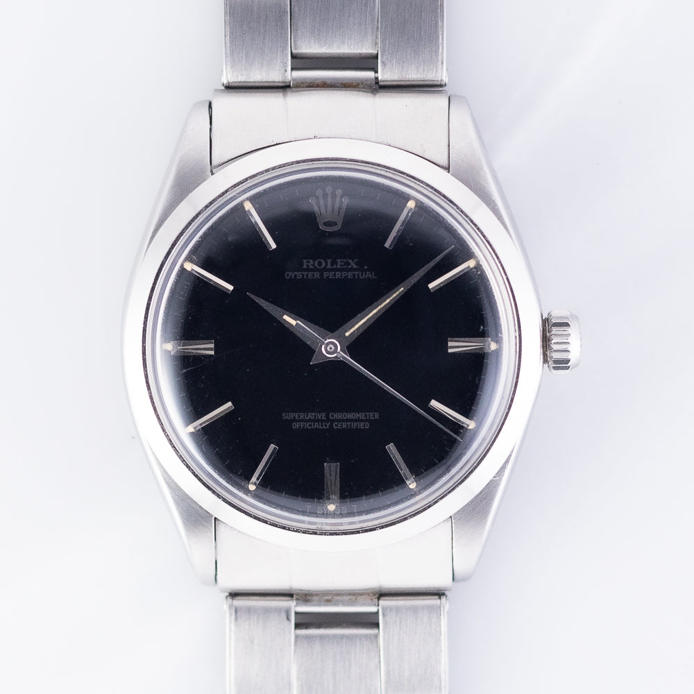 ROLEX OYSTER PERPETUAL Ref.1002 Black Gloss Dial with Silver Surface Printing