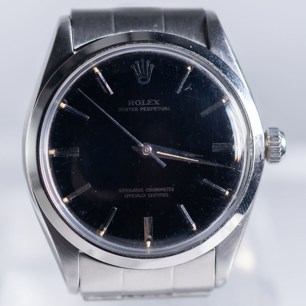 ROLEX OYSTER PERPETUAL Ref.1002 Black Gloss Dial with Silver Surface Printing