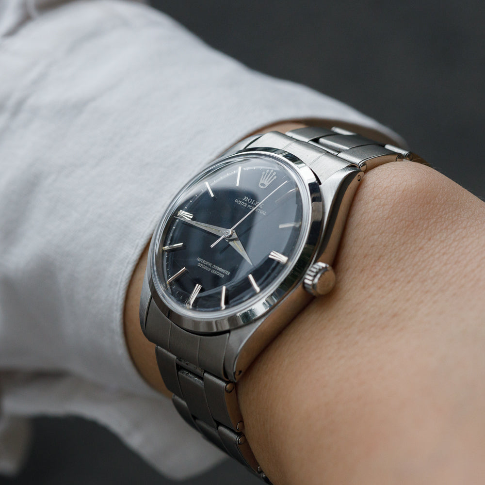 ROLEX OYSTER PERPETUAL Ref.1002 Black Gloss Dial with Silver Surface Printing