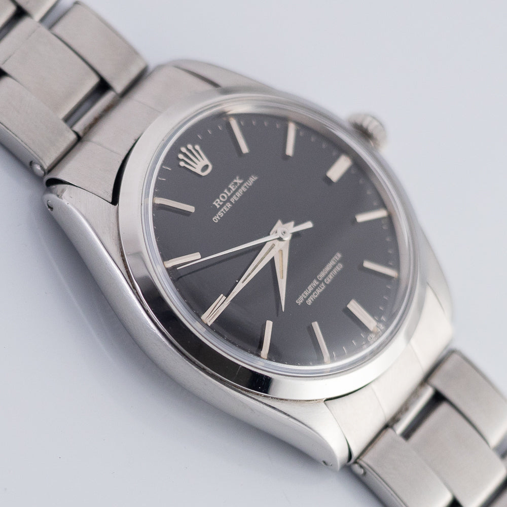 ROLEX OYSTER PERPETUAL Ref.1002 Black Gloss Dial with Silver Surface Printing