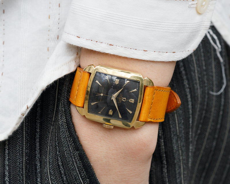 OMEGA Cioccolatone Automatic Black Guilloche 18K Yellow Gold Ref.3950　