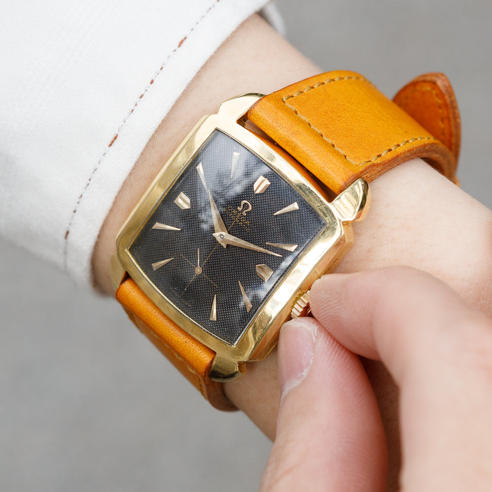 OMEGA Cioccolatone Automatic Black Guilloche 18K Yellow Gold Ref.3950　
