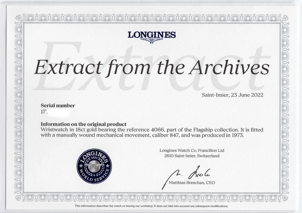 LONGINES Flagship Ref.4066 18K Yellow Gold