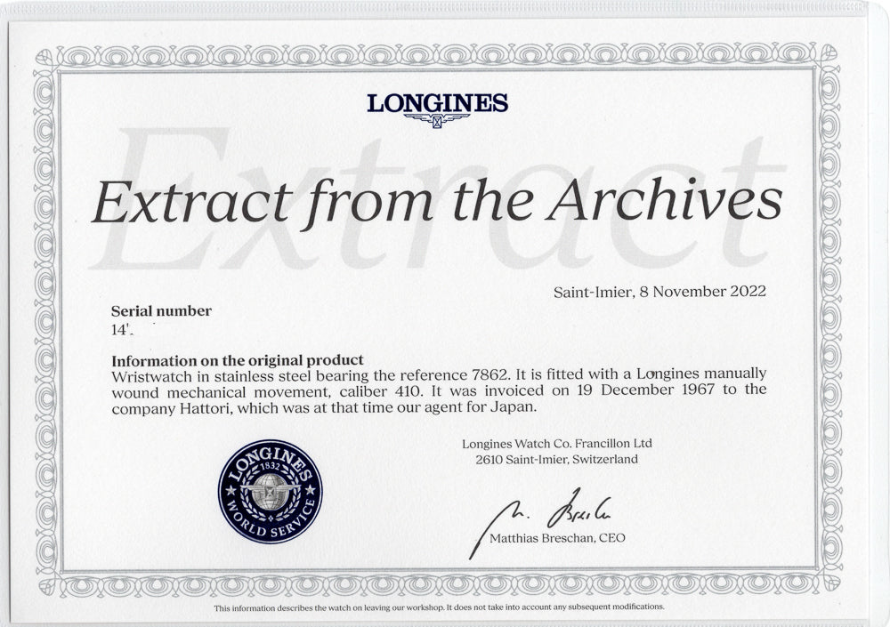 LONGINES Ref.7862 Extract from the Archives