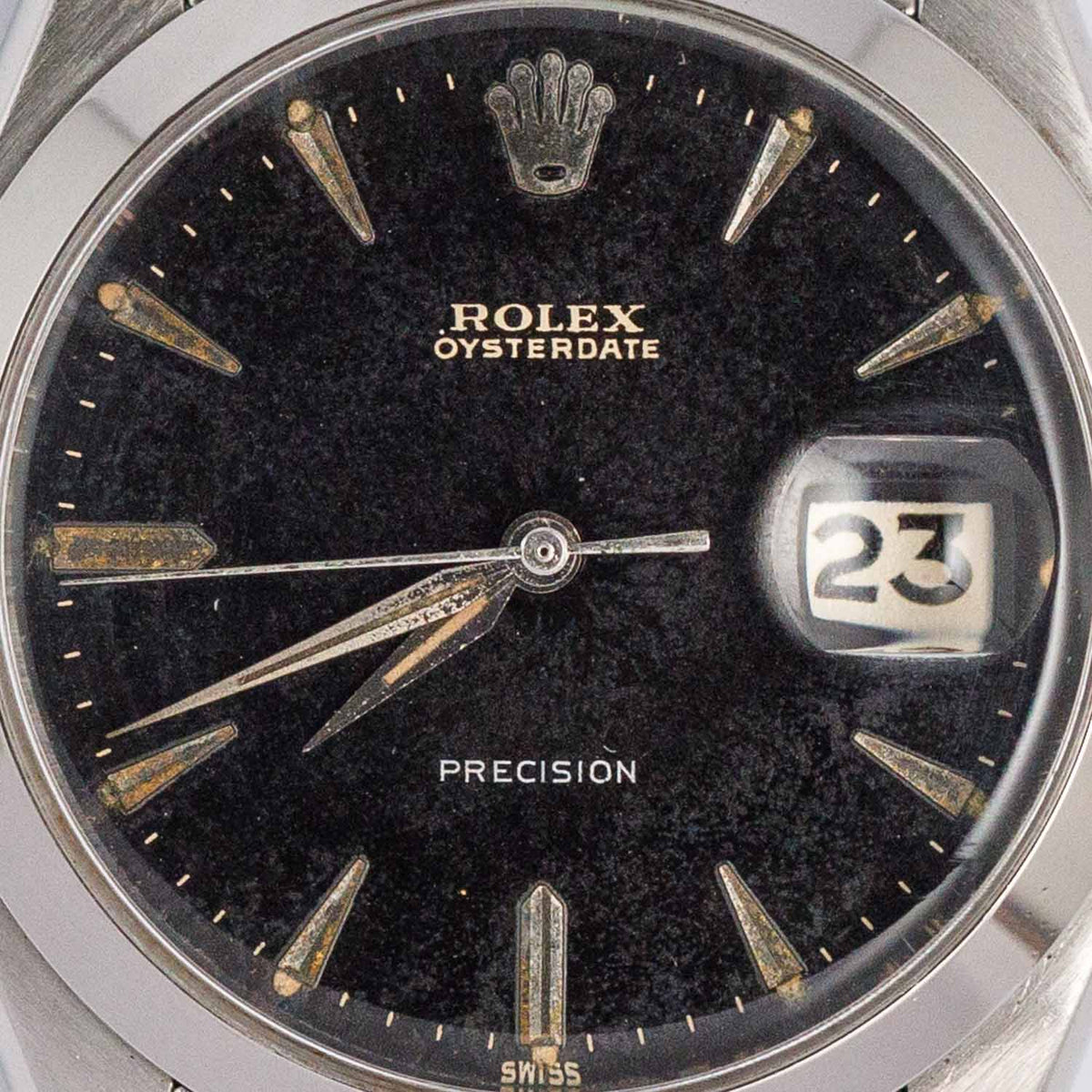 ROLEX OYSTERDATE Ref.6494 Black Gilt Dial Roulette Date