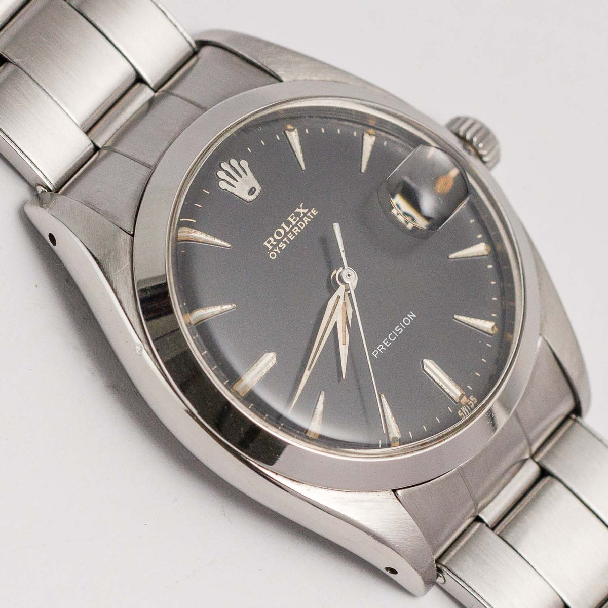ROLEX OYSTERDATE Ref.6494 Black Gilt Dial Roulette Date
