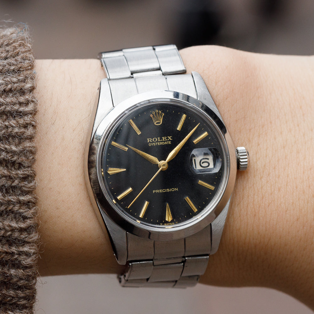 ROLEX OYSTERDATE Re.6694 Black Gilt Dial No Luminous