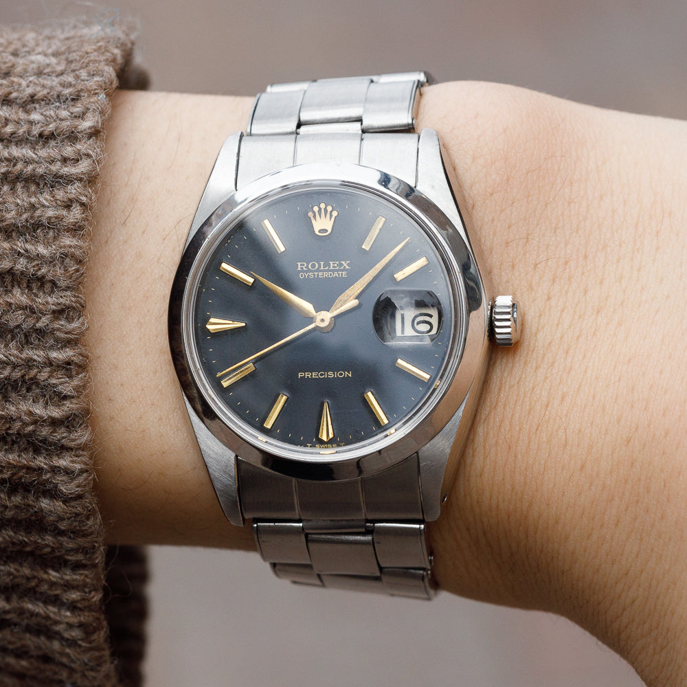 ROLEX OYSTERDATE Re.6694 Black Gilt Dial No Luminous
