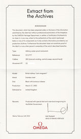 OMEGA RAF British Military  'anti-magnetic' 'Thin Arrow' Ref.CK 2777 w. Extract from the Archives