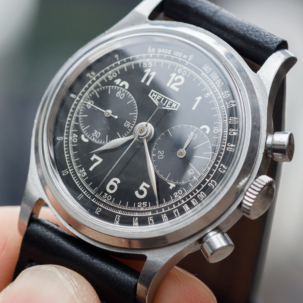 HEUER  Valjoux 69 Chronograph Black Gilt Dial