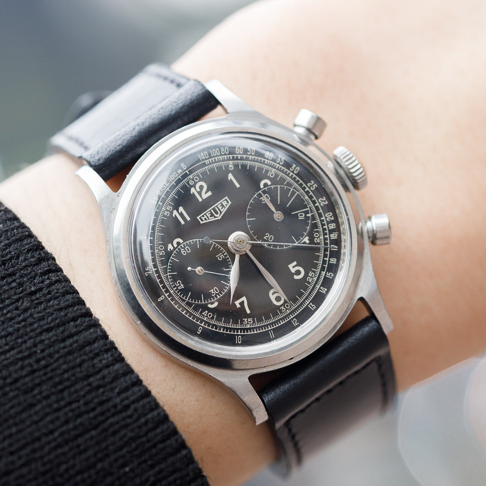 HEUER  Valjoux 69 Chronograph Black Gilt Dial