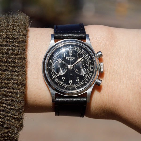 HEUER  Valjoux 69 Chronograph Black Gilt Dial