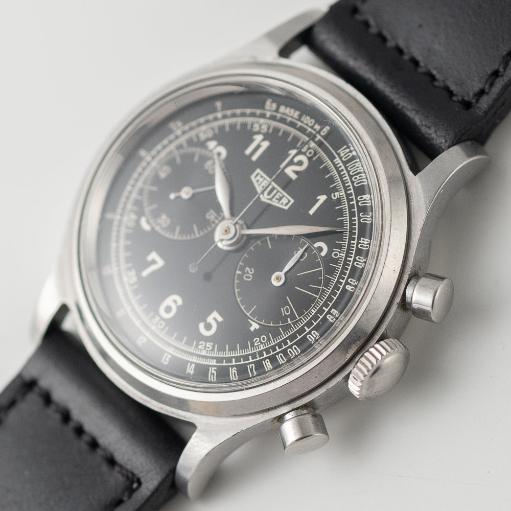 HEUER  Valjoux 69 Chronograph Black Gilt Dial