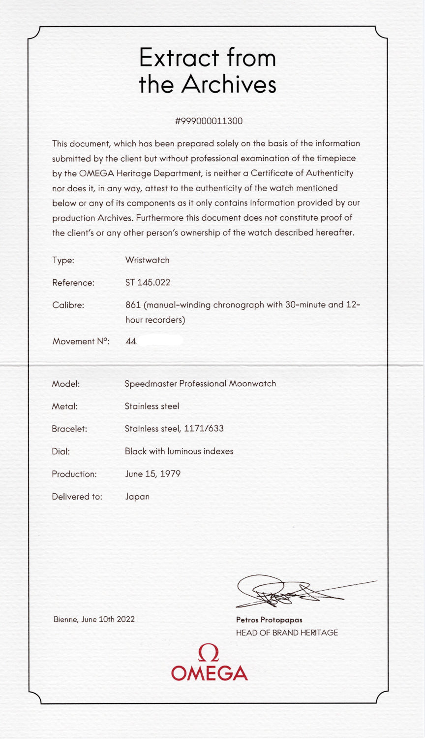 OMEGA SPEEDMASTER Ref.145.022 Long S and R