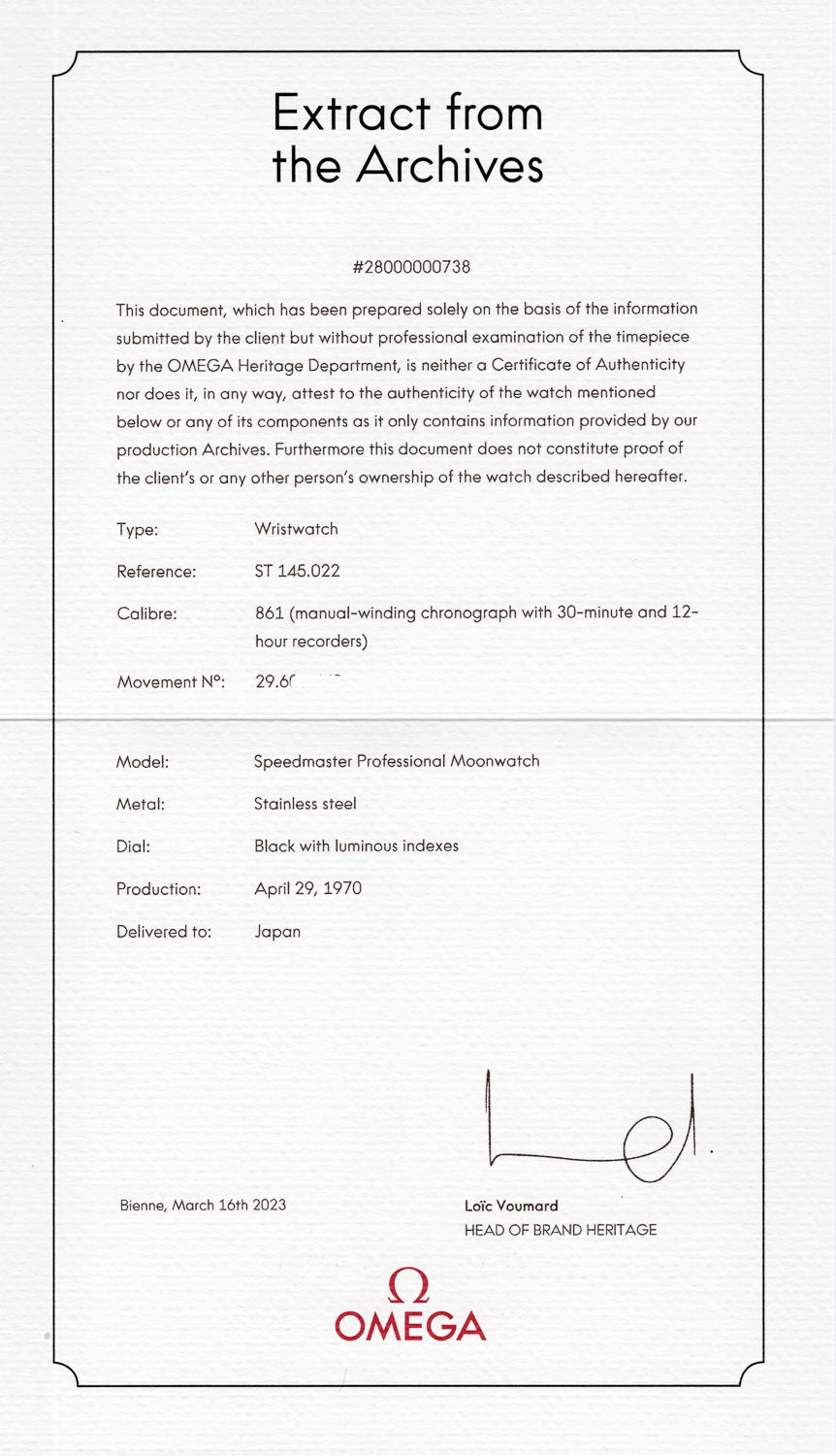 OMEGA Speedmaster Ref.145.022 Step Dial Extract from the Archives