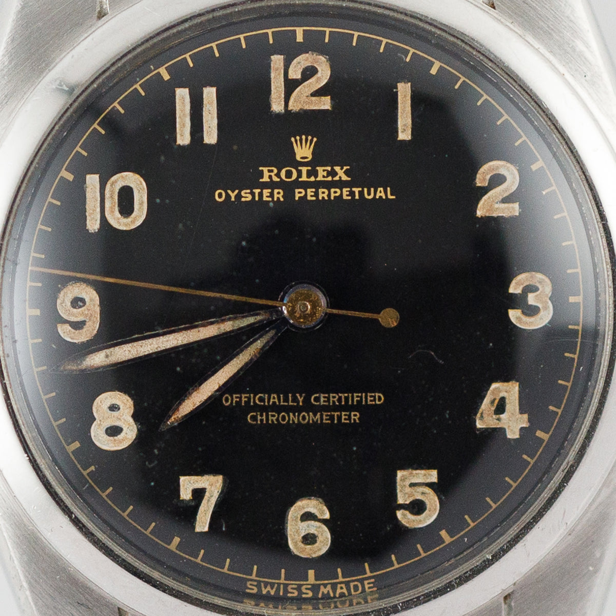 ROLEX BUBBLE BACK Ref.6050 Black Gilt Dial Expansion Bracelet